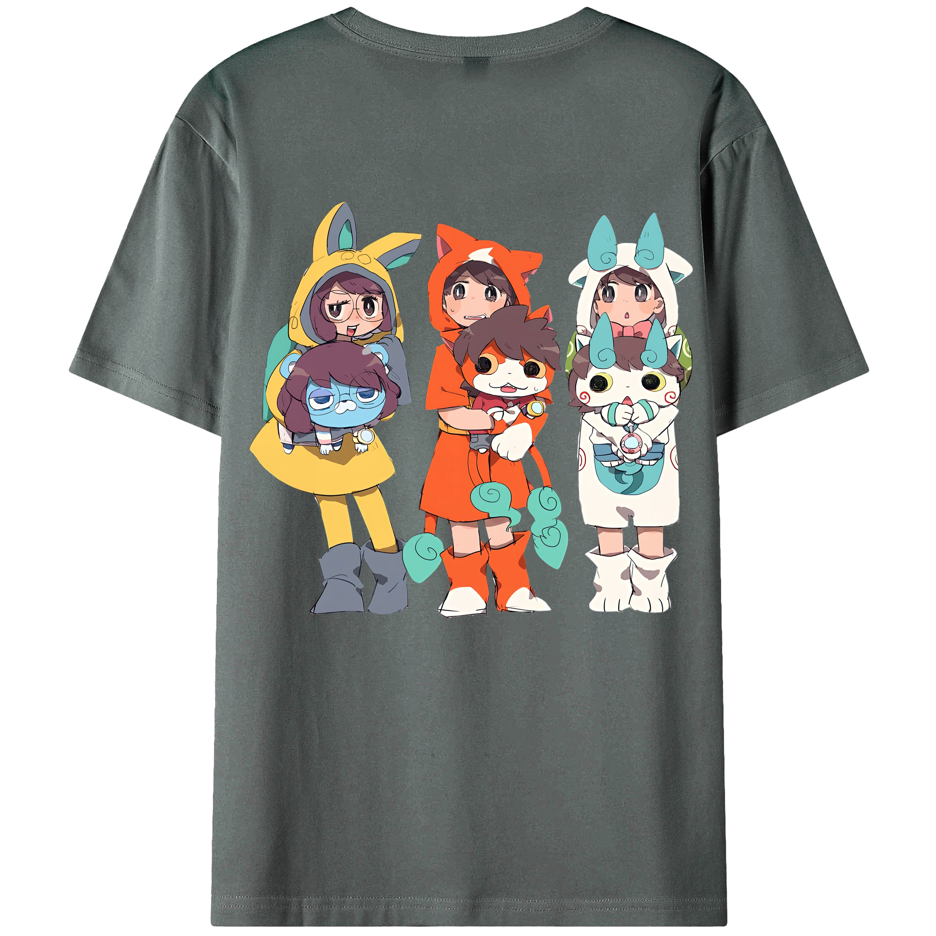 （画像用） 妖怪ウォッチ Yo-kai Watch 綿100％ メンズ半袖Tシャツ（バックプリント） 通気性